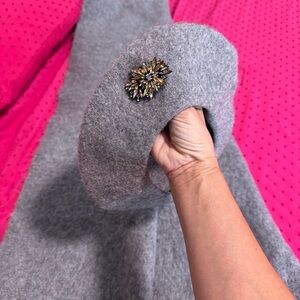 Zara Gray Beret and Scarf with Gold Brooch